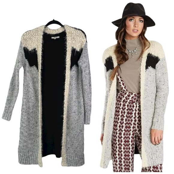 Gimmicks by BKE Color Block Cardigan Sweater Open front Wool Blend drop shoulder - Picture 1 of 9